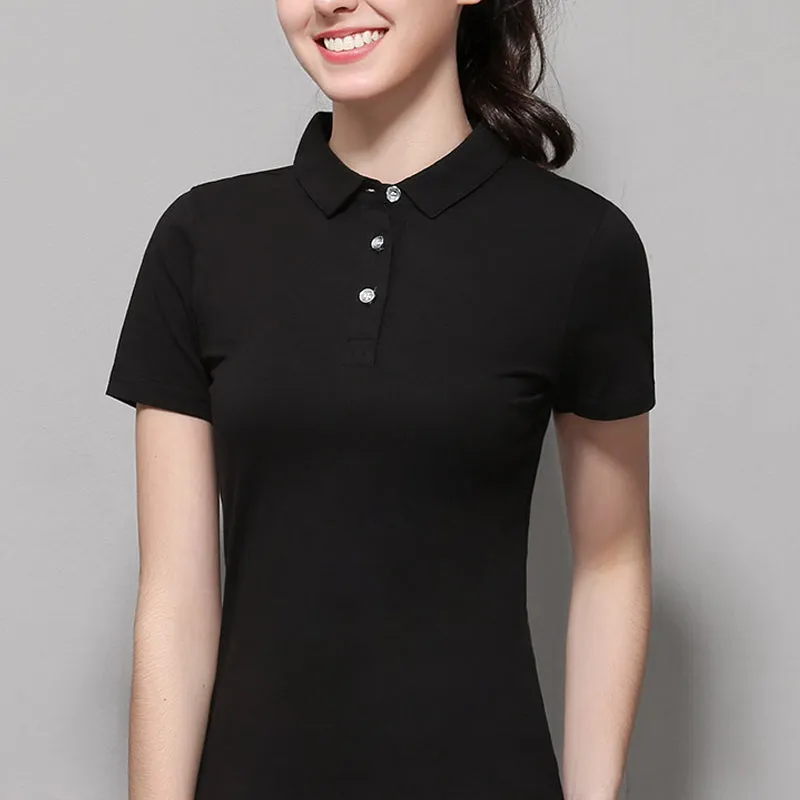 2022 Summer Fashion Polo Shirt Women New Casual Short Sleeve Slim Polos Mujer Shirts Tops Plus Size