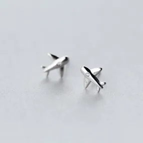 .925 Sterling Silver Aircraft Airplane Plane Earrings