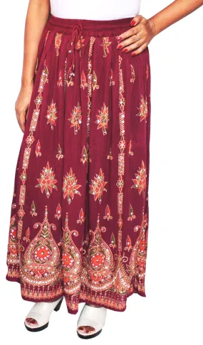 Ankle Length Womens Long Indian Skirts Sequins Rayon India (Maroon)