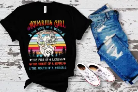 Aquarius Girl The Soul Of A Witch Awesome T-Shirts, the fire of lioness, the heart of hippie, mouth of a sailor