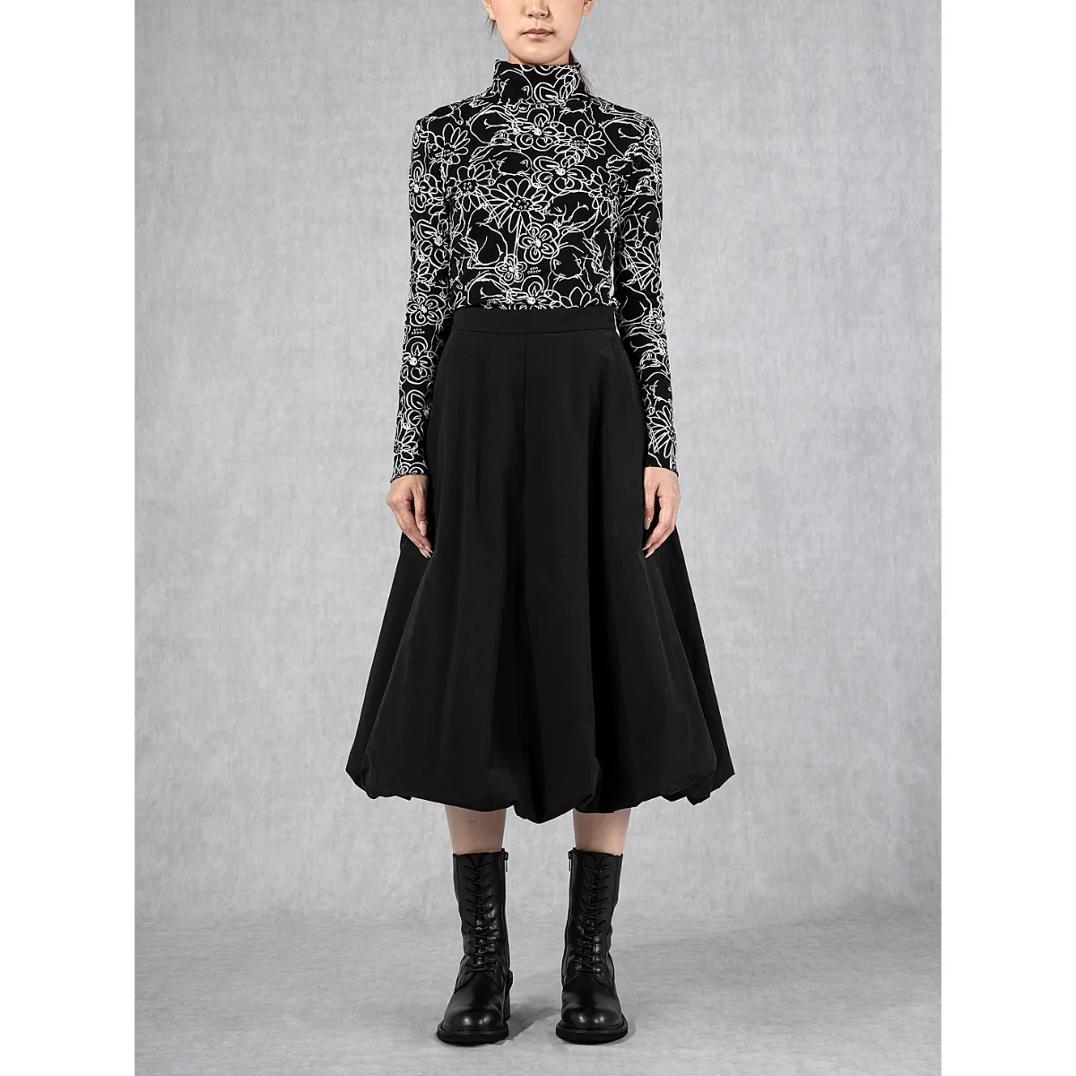 Balloon Midi Skirt Black