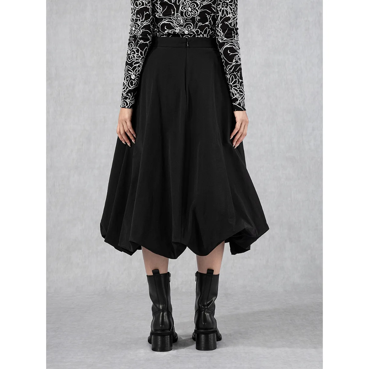 Balloon Midi Skirt Black