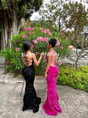 Black Sequined Mermaid Long Prom Dress African Evening Dress,DP881