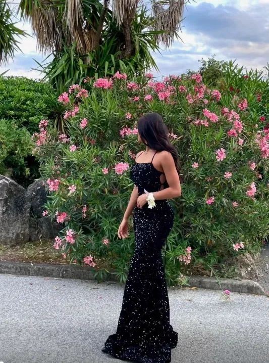 Black Sequined Mermaid Long Prom Dress African Evening Dress,DP881