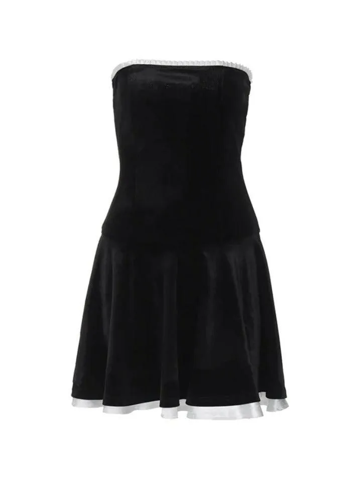 Black Strapless A-Line Velvet Short Party Dress, DP2640