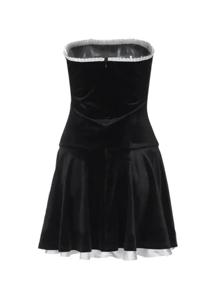 Black Strapless A-Line Velvet Short Party Dress, DP2640