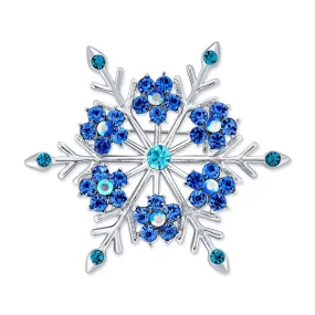 Blue Crystal or CZ Large Holiday Party Statement Snowflake Brooch Scarf Pin