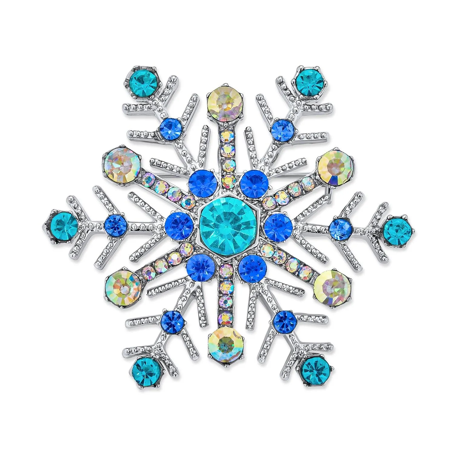 Blue Crystal or CZ Large Holiday Party Statement Snowflake Brooch Scarf Pin