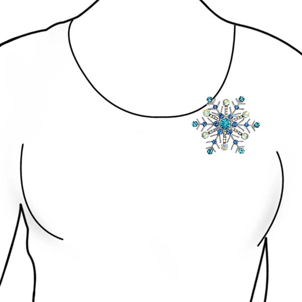 Blue Crystal or CZ Large Holiday Party Statement Snowflake Brooch Scarf Pin