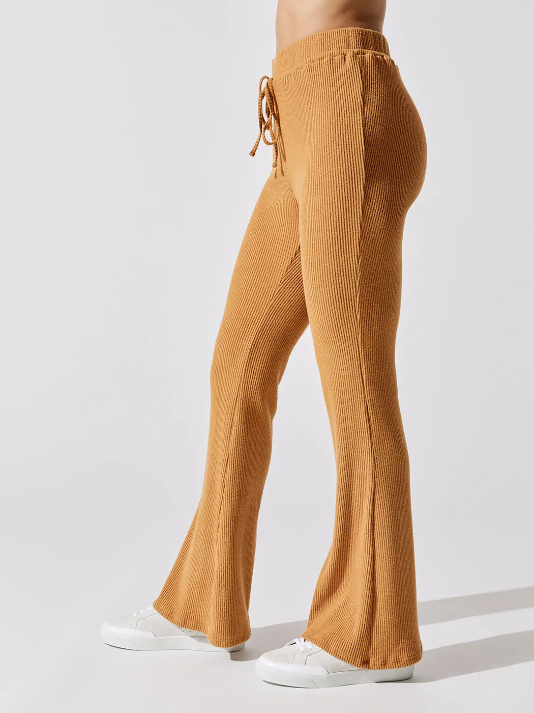 Brushed Ribbed Flare Pants - Brown Sugar