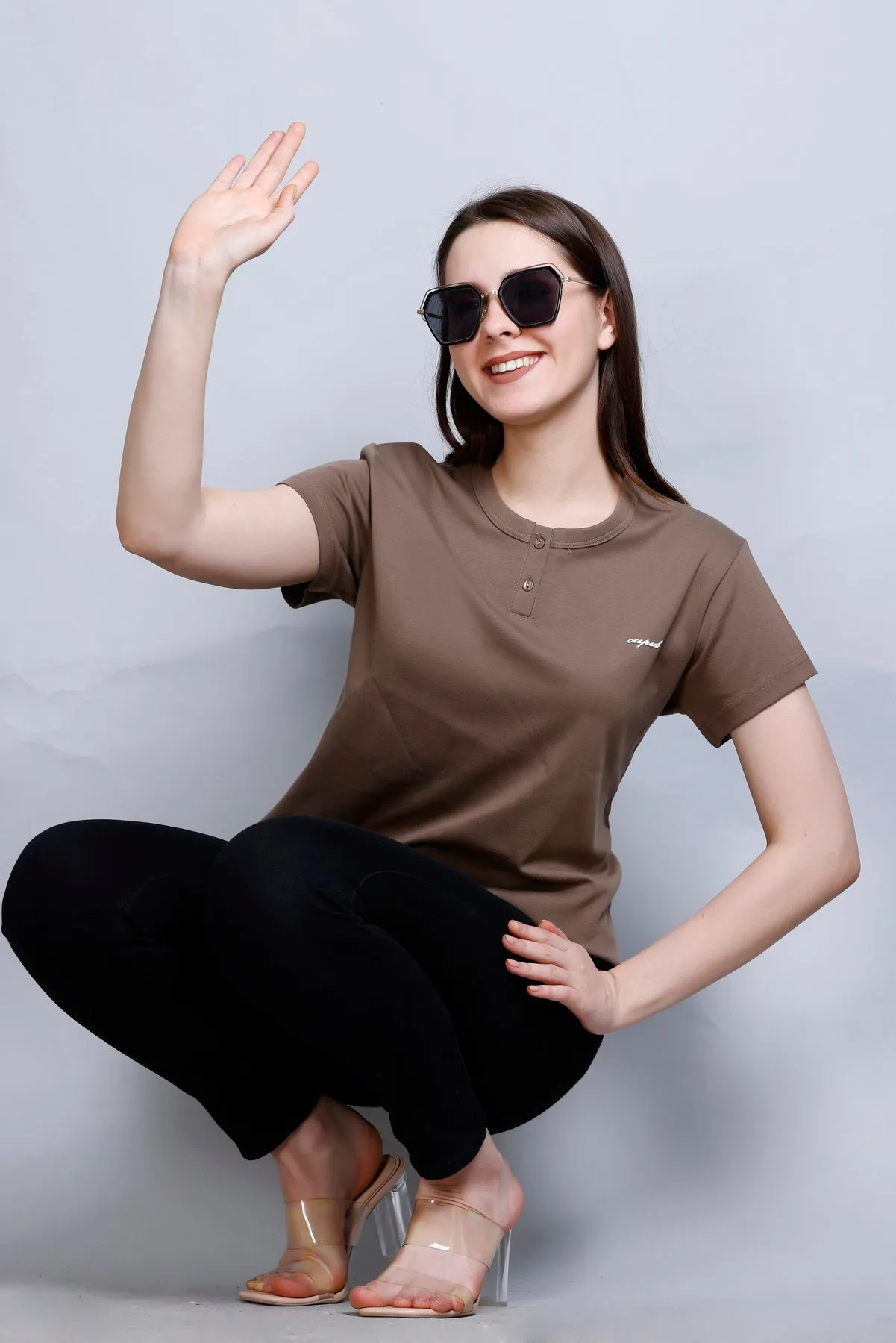 Cotton Casual Basic T-shirts For Summers - Coffee (Available  In Plus Sizes)