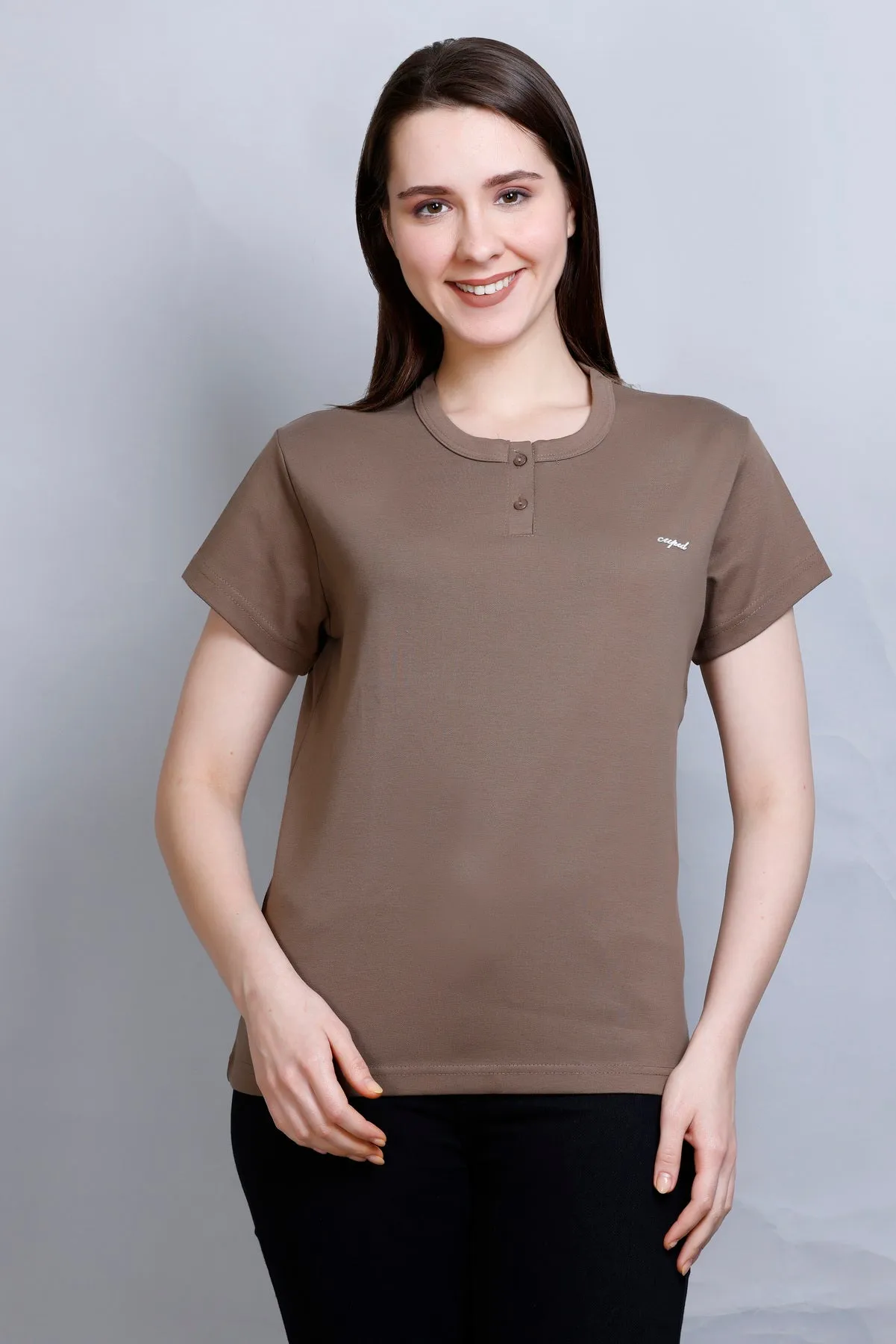 Cotton Casual Basic T-shirts For Summers - Coffee (Available  In Plus Sizes)