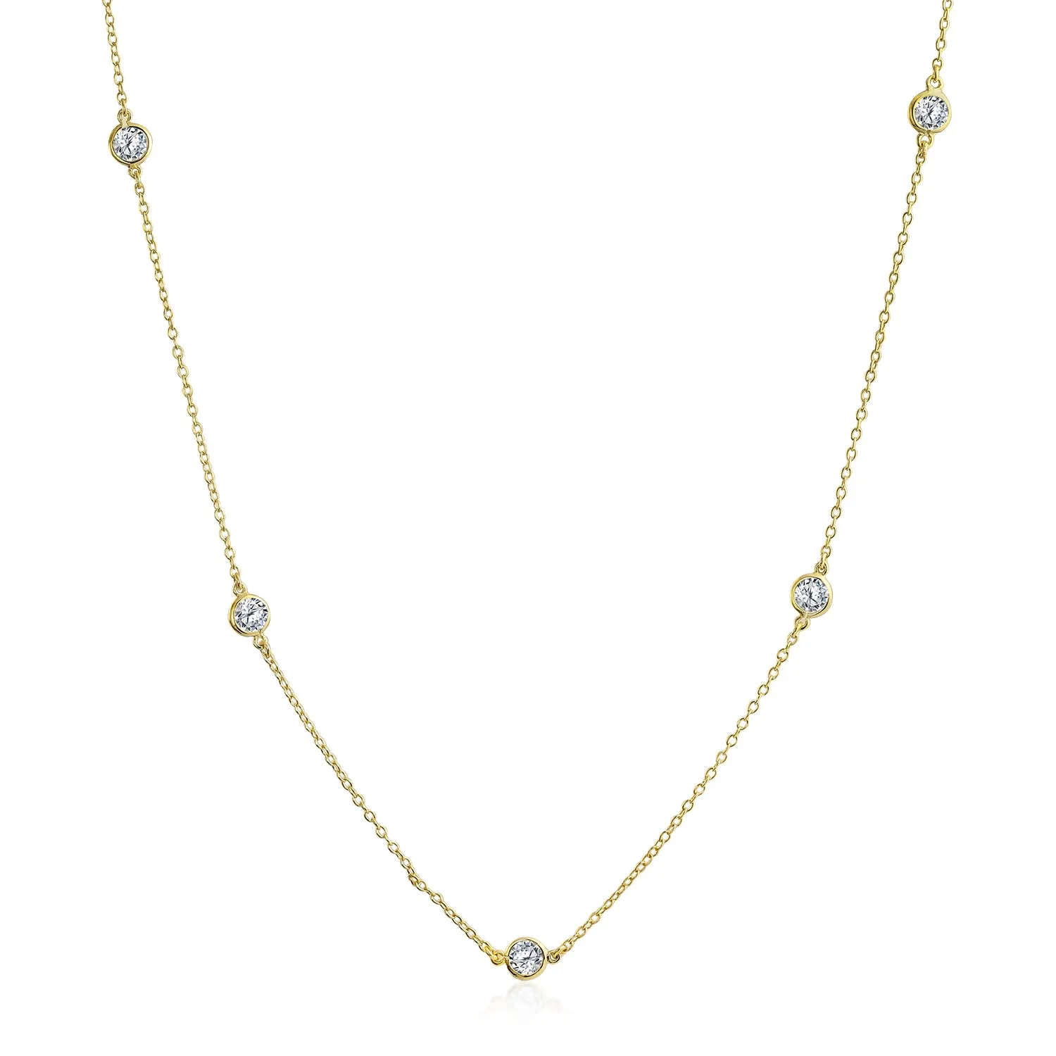 CZ By The Yard Tin Cup Chain Layer Necklace Gold Plated Sterling