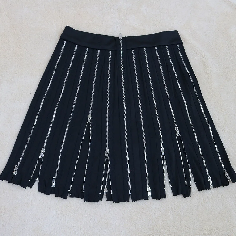 Elastic Zippers Pleated Skirts