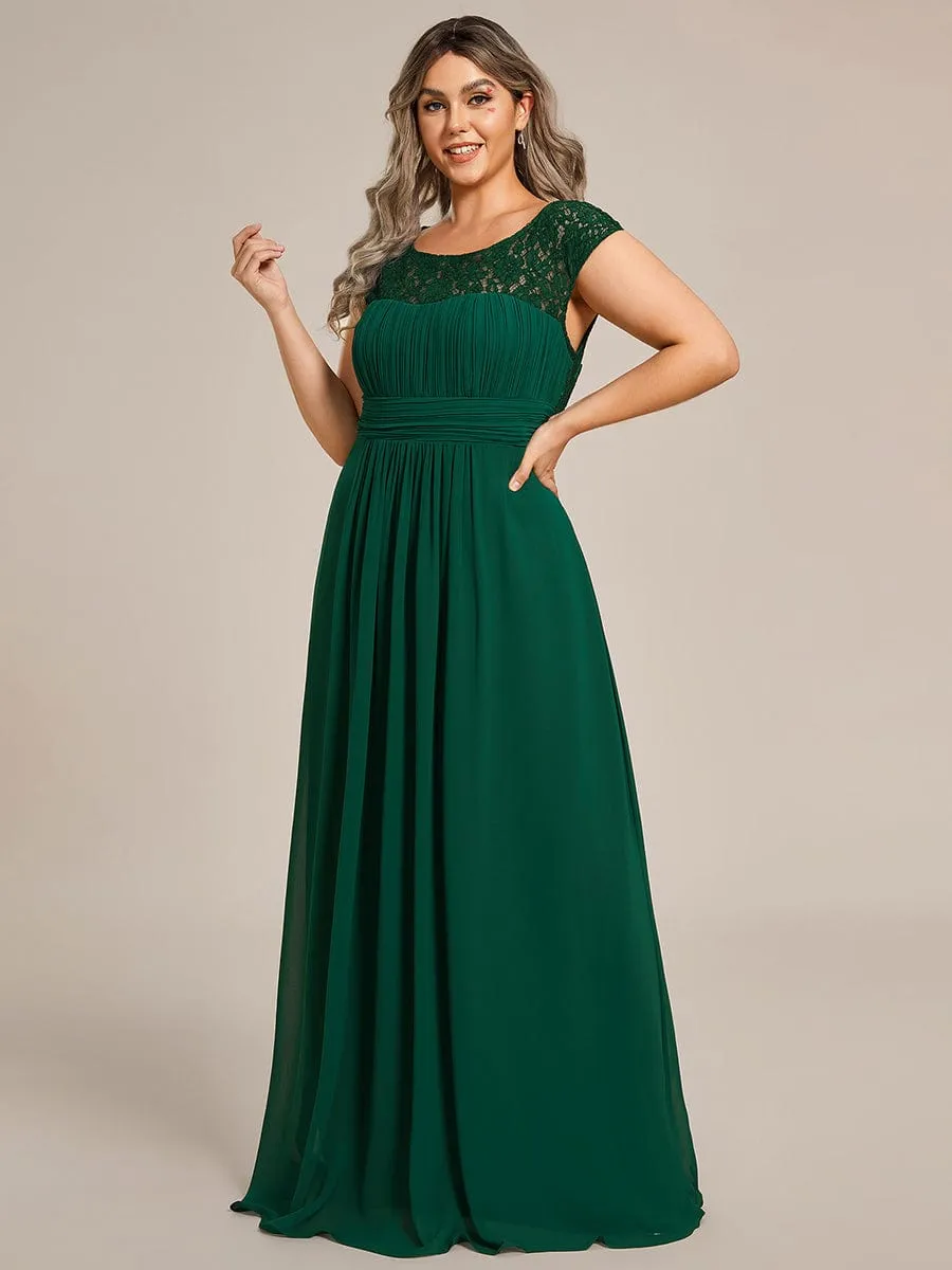 Elegant Chiffon Maxi Formal Evening Dress with Lace Cap Sleeve