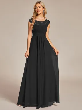 Elegant Chiffon Maxi Formal Evening Dress with Lace Cap Sleeve