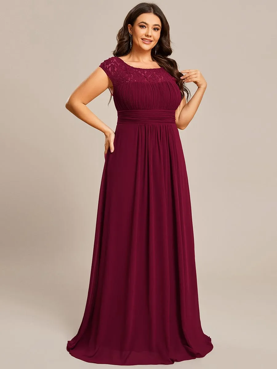 Elegant Chiffon Maxi Formal Evening Dress with Lace Cap Sleeve