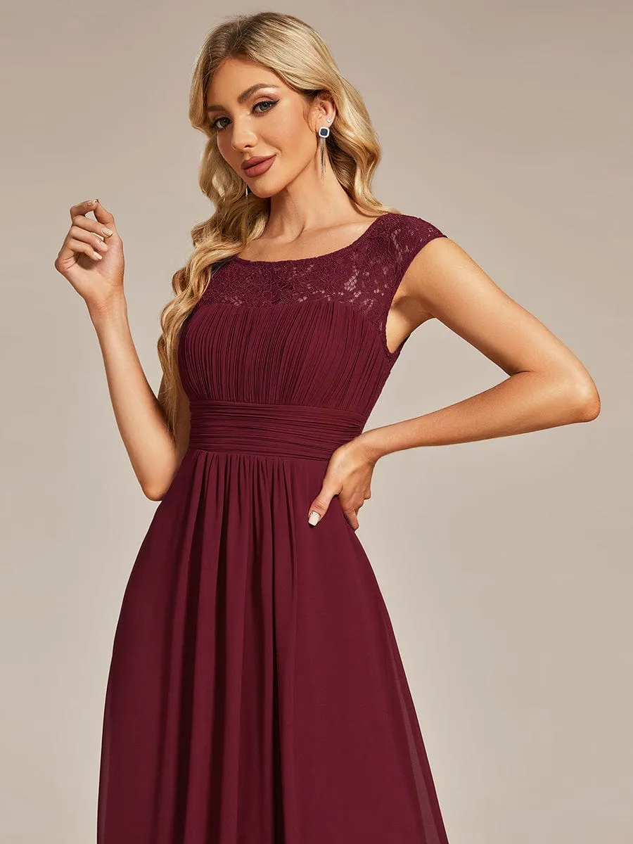 Elegant Chiffon Maxi Formal Evening Dress with Lace Cap Sleeve