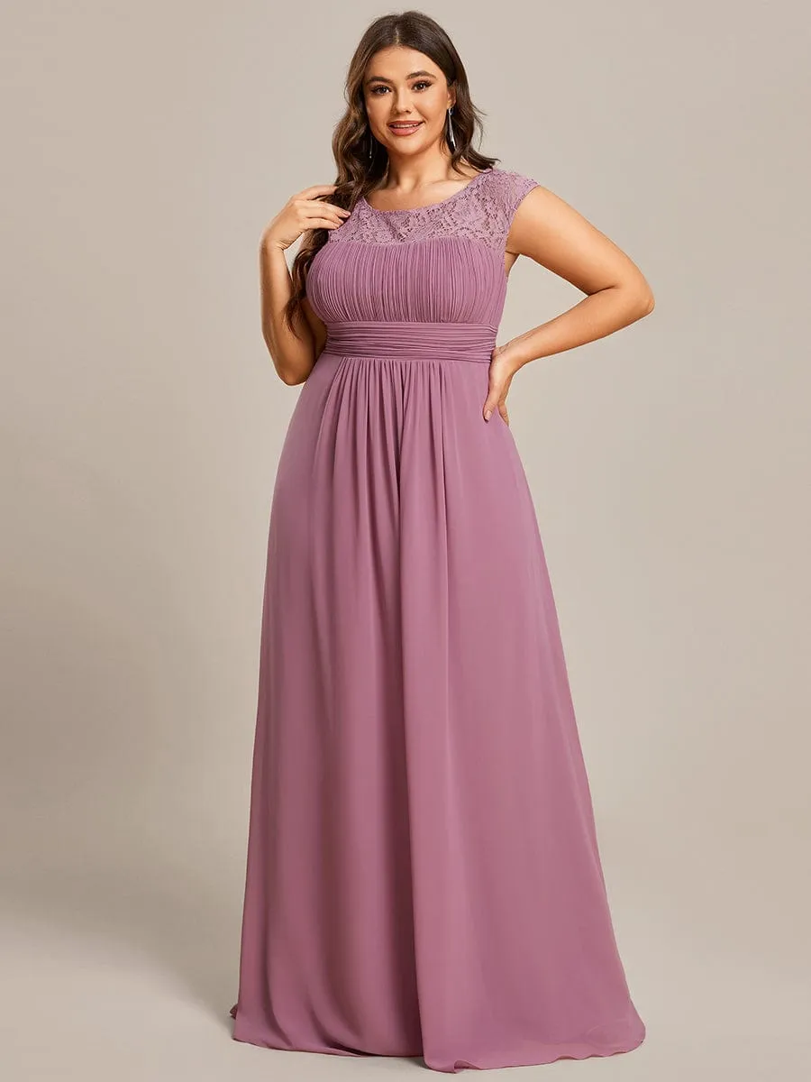 Elegant Chiffon Maxi Formal Evening Dress with Lace Cap Sleeve