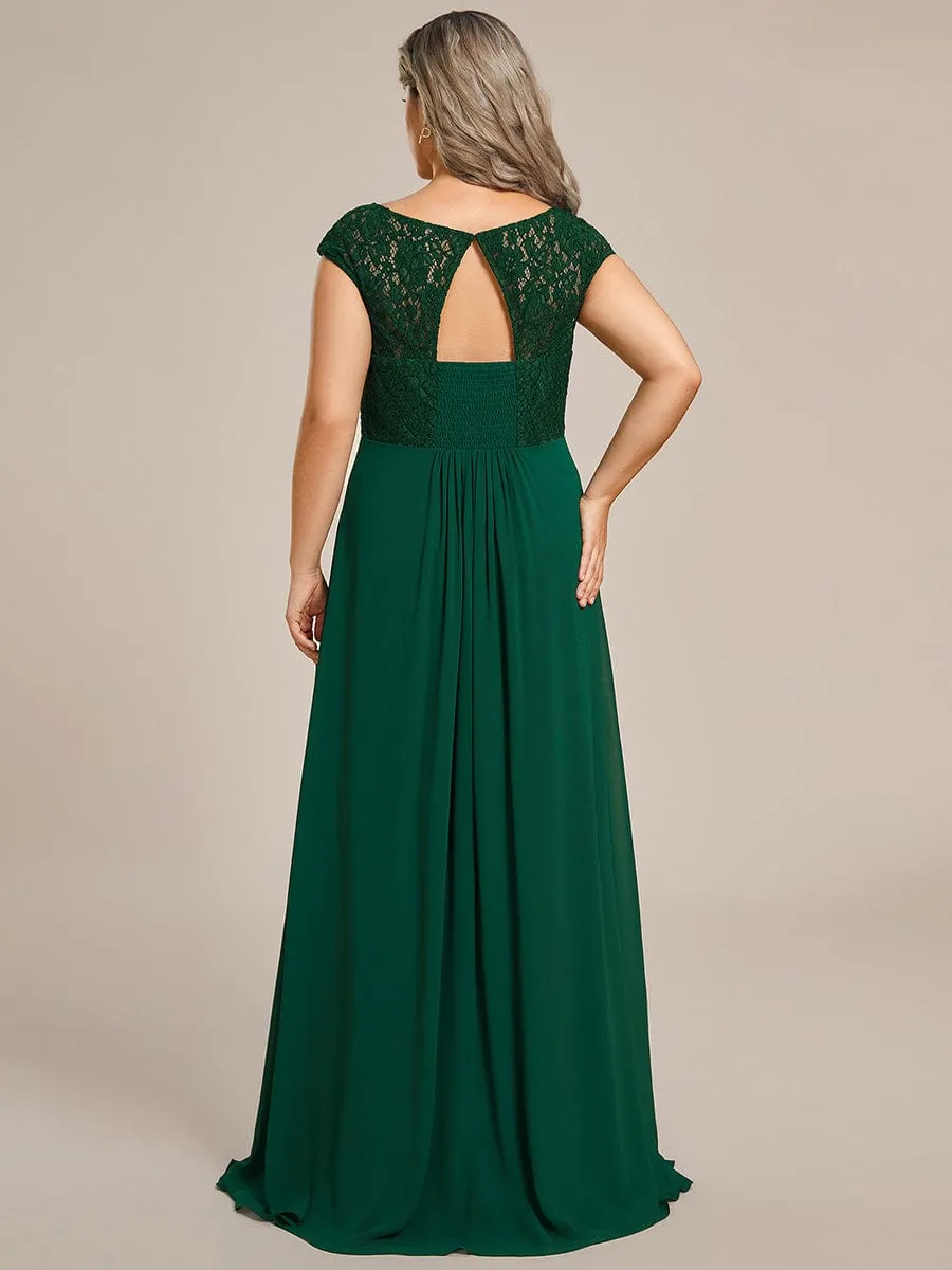 Elegant Chiffon Maxi Formal Evening Dress with Lace Cap Sleeve