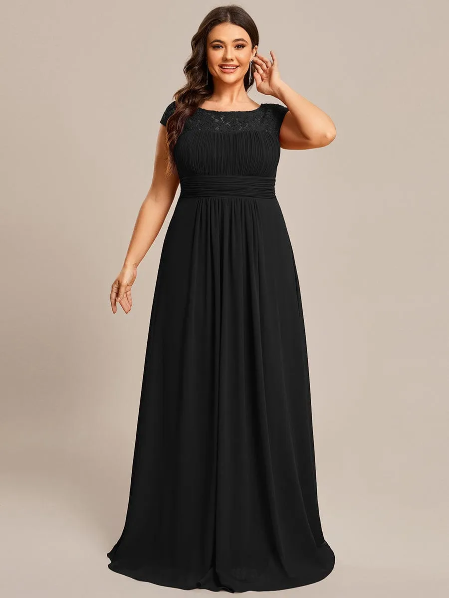 Elegant Chiffon Maxi Formal Evening Dress with Lace Cap Sleeve