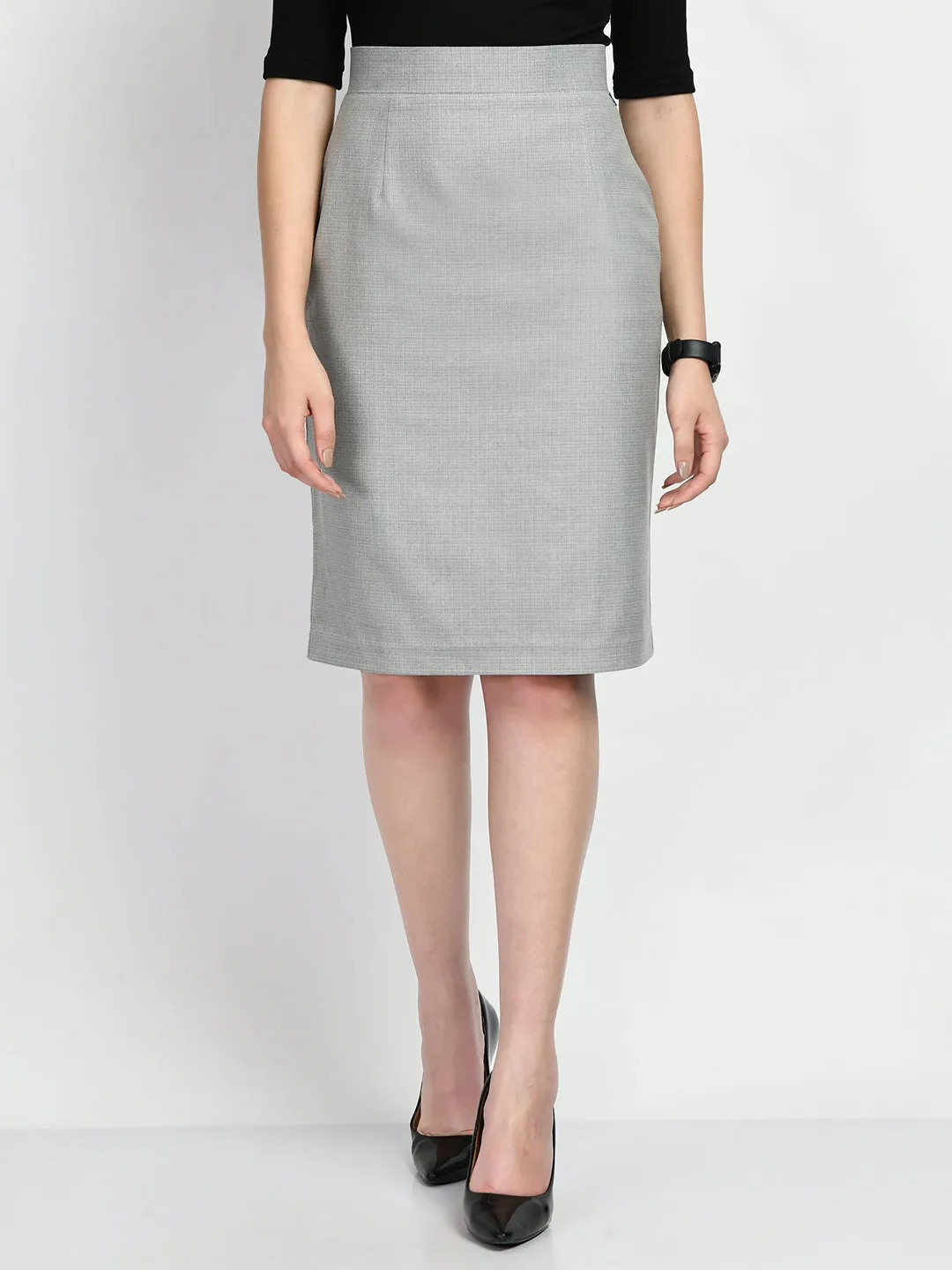 Exude Empathy Checked Pencil Skirt (Grey)