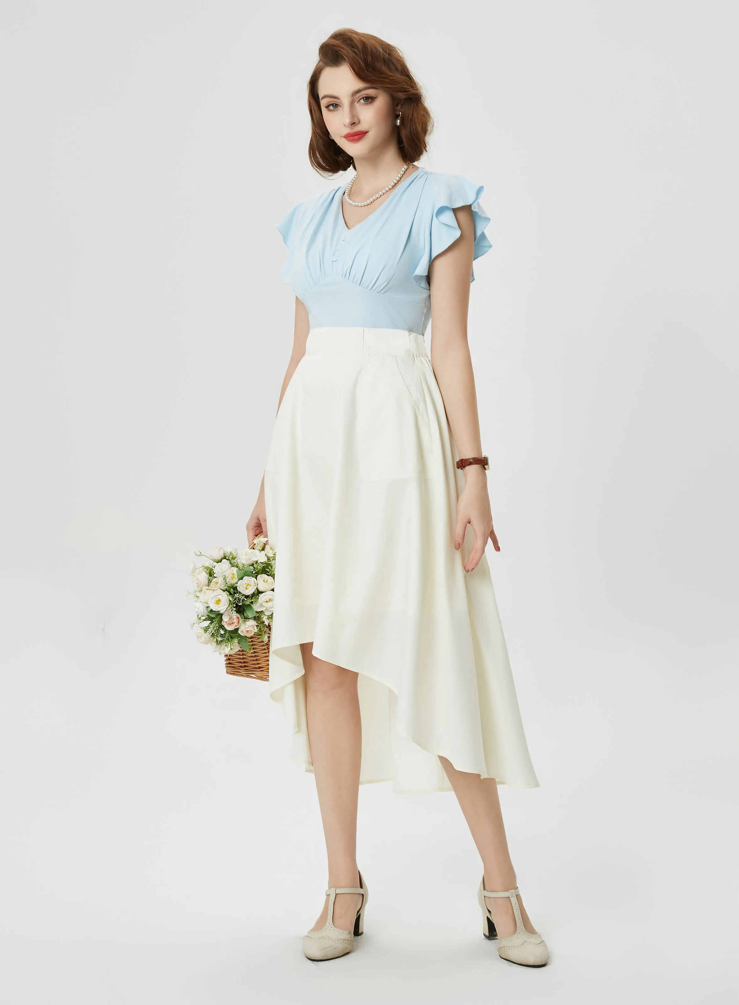 High Waisted Midi Skirts with Pockets Summer Asymmetrical Skirt