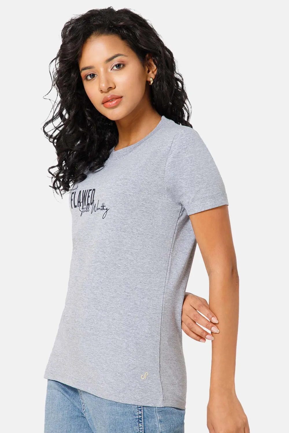 Jusperf Women Half Sleeve Crew Neck T-shirt  - Grey melange - SD24