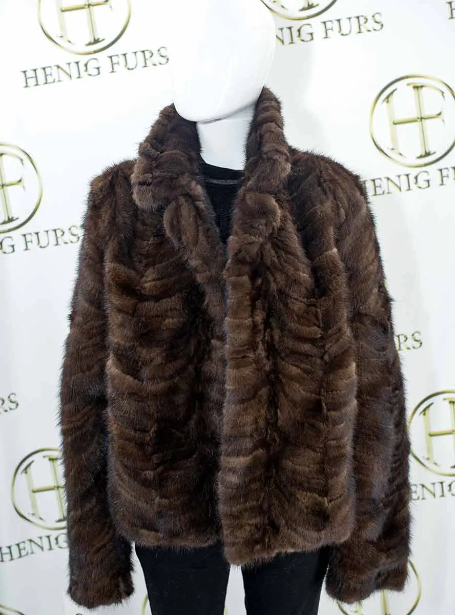 Mink Fur Jacket with Straight Sleeves & Notch Collar