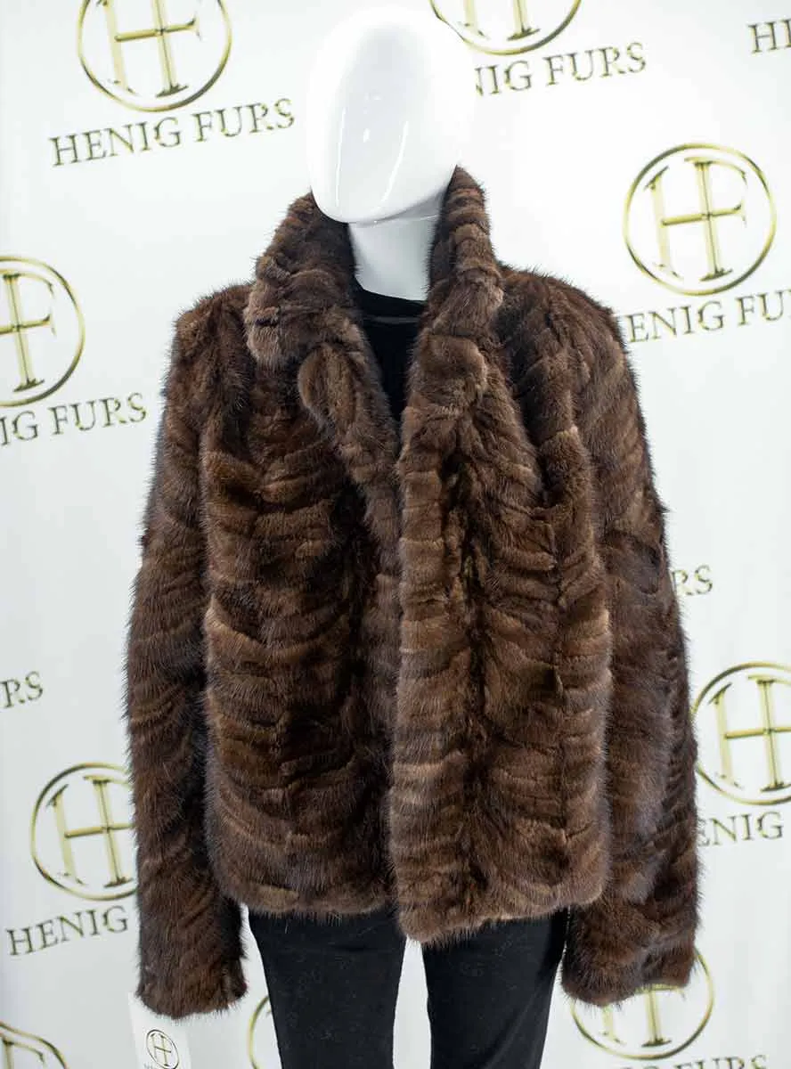 Mink Fur Jacket with Straight Sleeves & Notch Collar