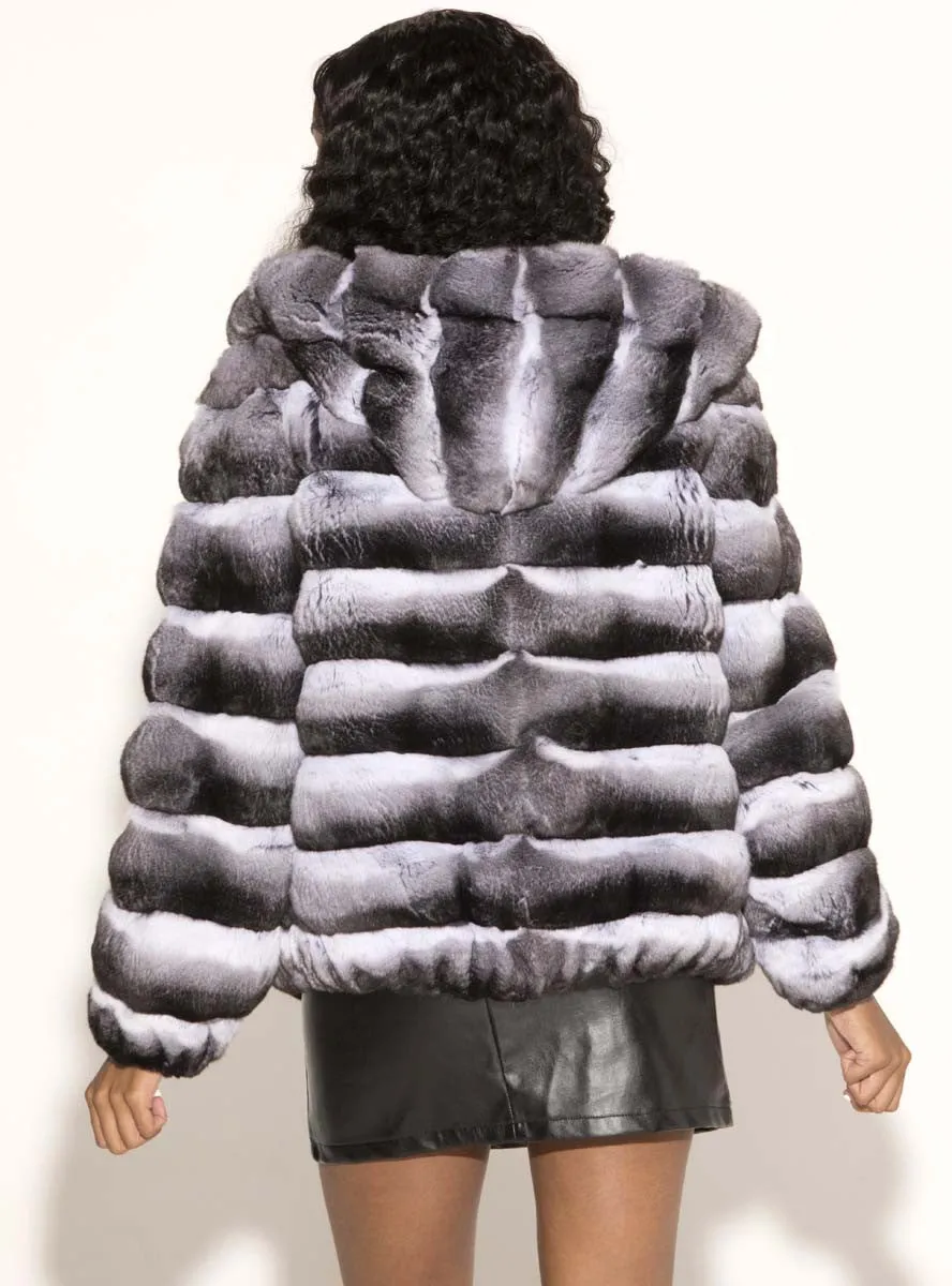 Natural Chinchilla Fur Jacket with Hood