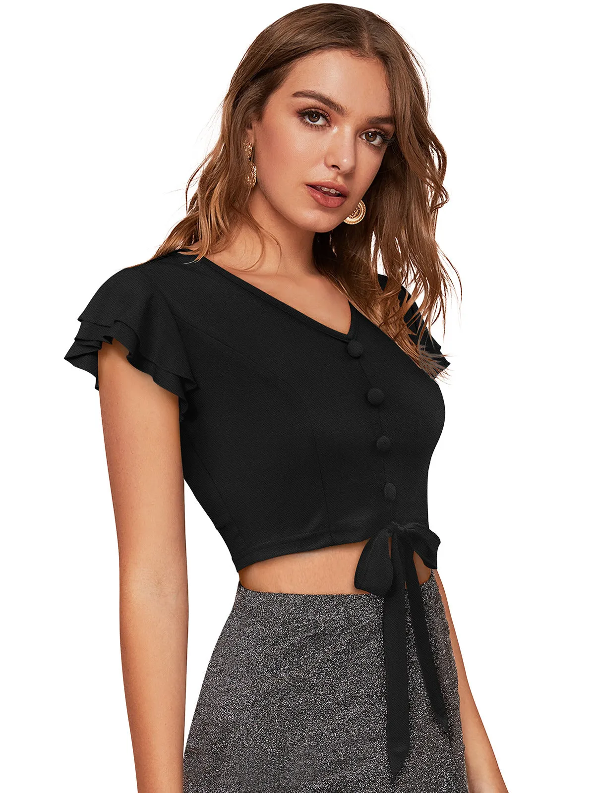 Odette Black Knit Fabric Top For Women