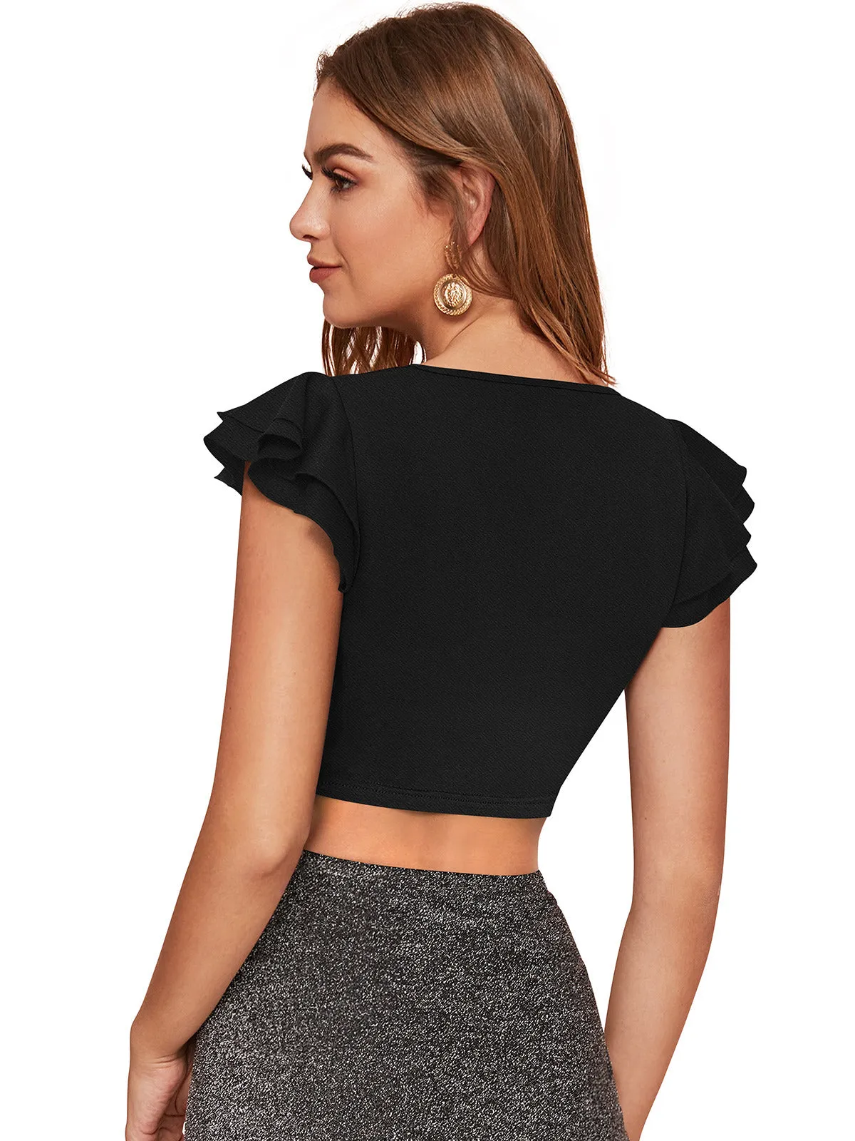 Odette Black Knit Fabric Top For Women