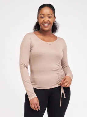 Safari Anga Long Sleeve Drawstring Top - Taupe