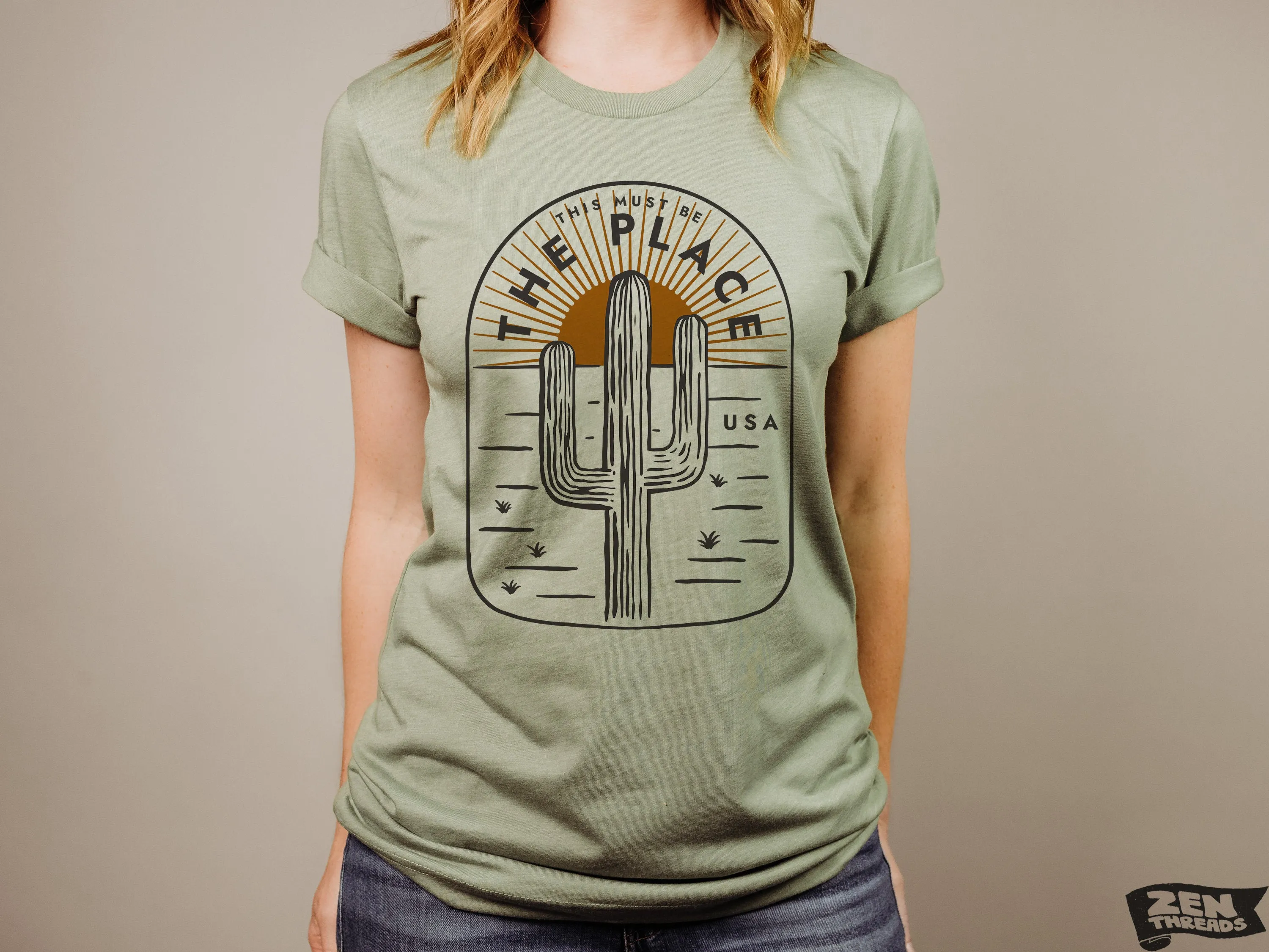 This Must Be The Place Unisex mens women's Desert Cactus T Shirt custom color printed tee