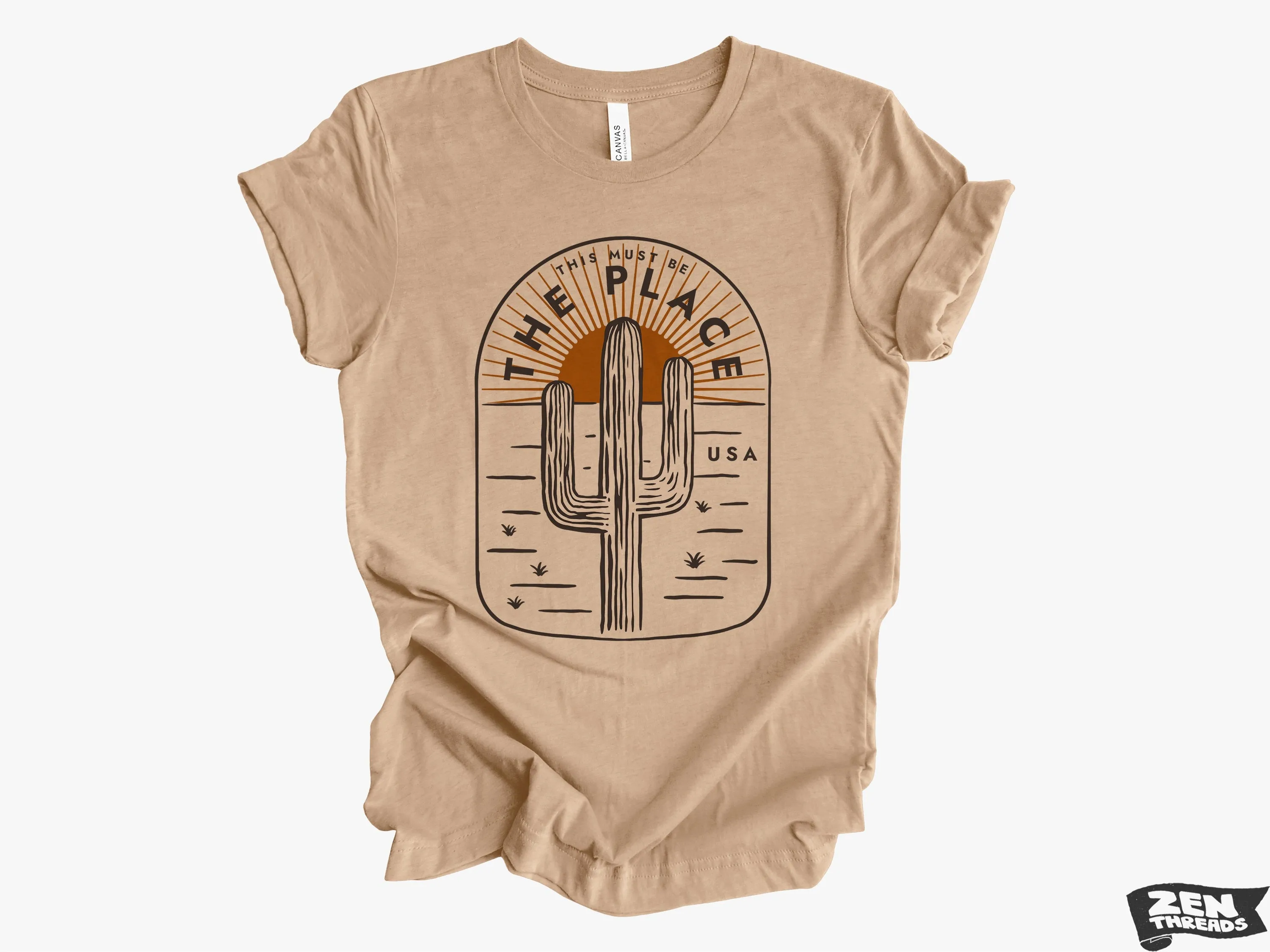 This Must Be The Place Unisex mens women's Desert Cactus T Shirt custom color printed tee