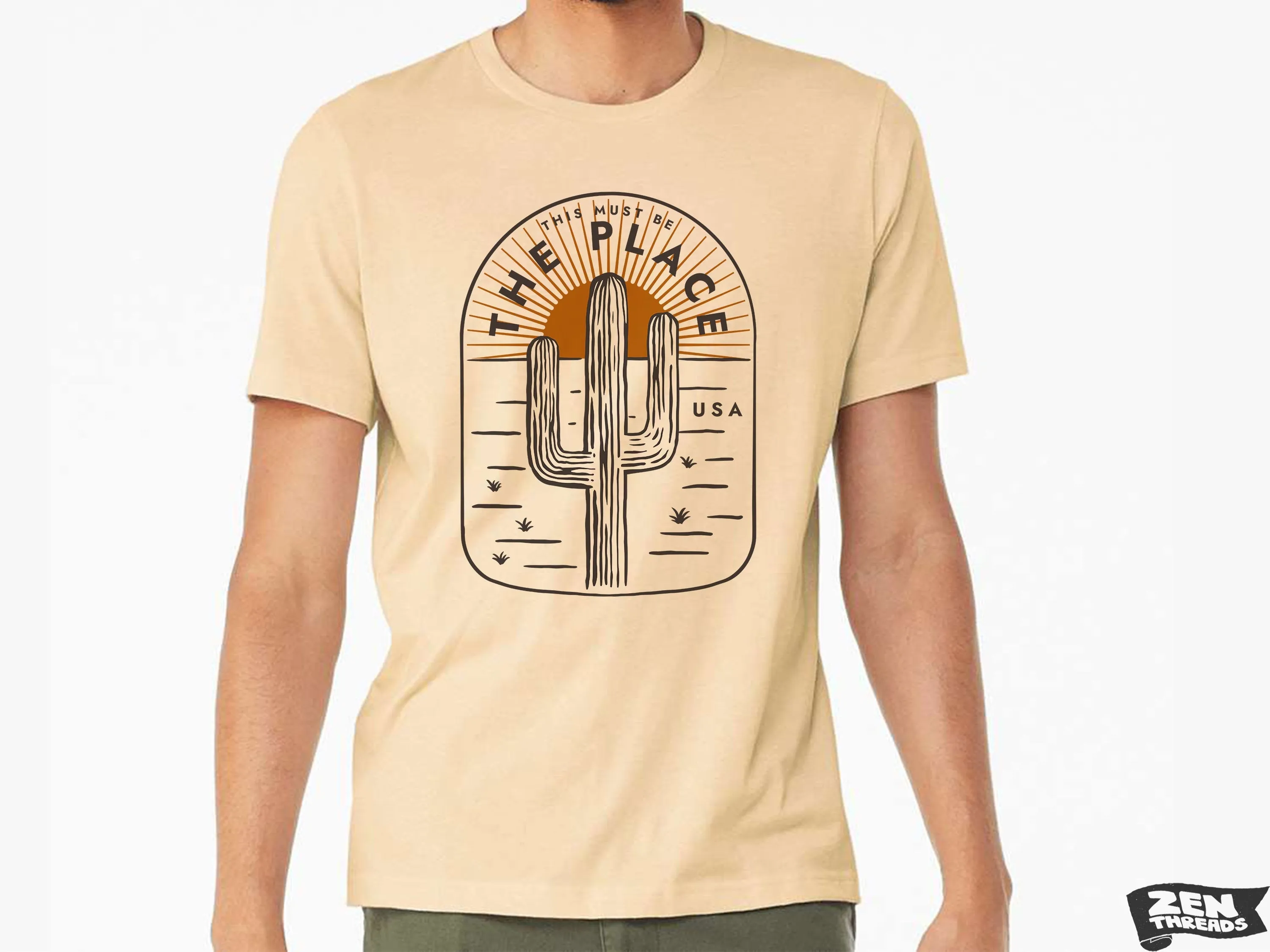 This Must Be The Place Unisex mens women's Desert Cactus T Shirt custom color printed tee