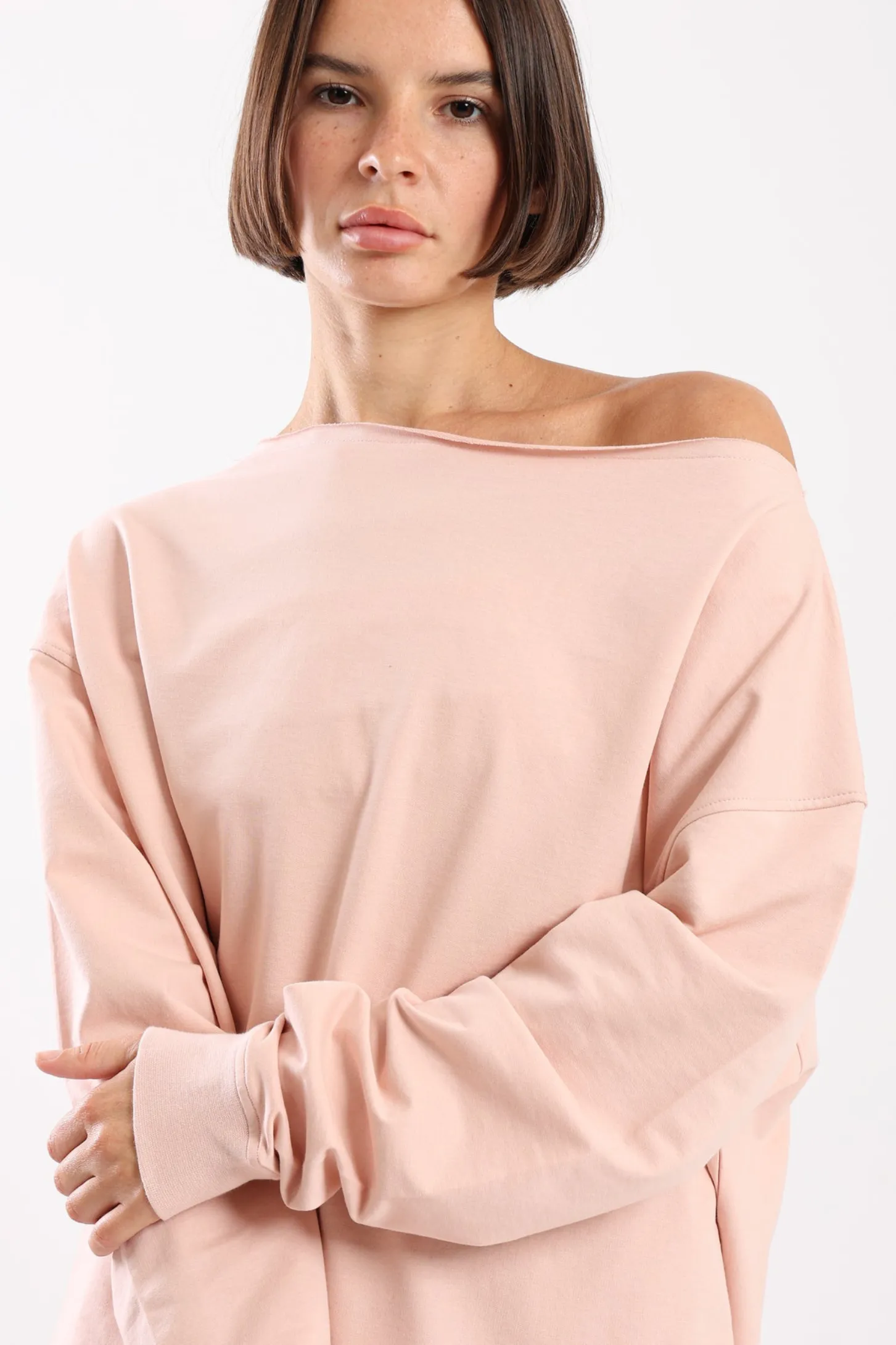 VERSATILE OFF SHOULDER SWEATER - BLUSH