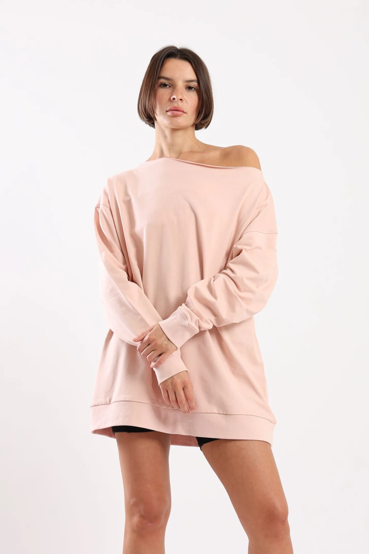 VERSATILE OFF SHOULDER SWEATER - BLUSH