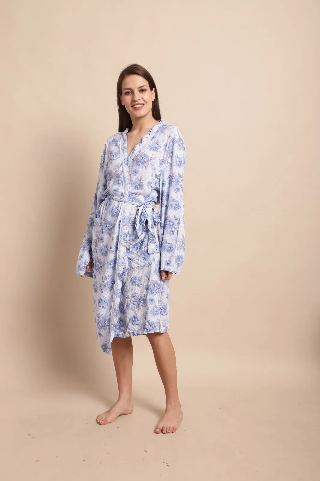 Women Blue Wrap Midi Dress